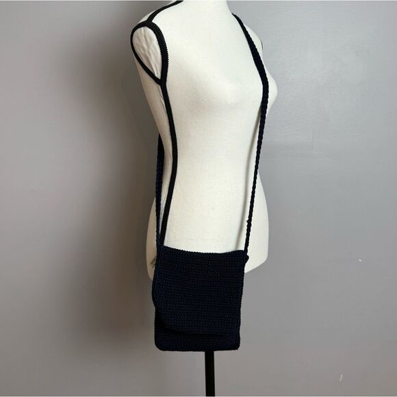 The Sak Handbags - The Sak Costa Mesa small crossbody crochet navy knit purse with flap